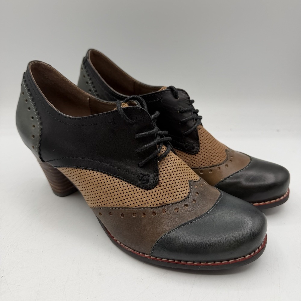 L'Artiste by Spring Step Bardot Pumps Womens EU‎ 38 US 7.5-8 Green Tan Leather